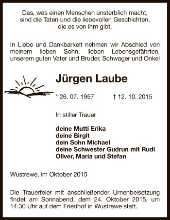 Traueranzeige von Jürgen Laube von Uelzen