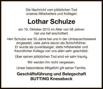 Traueranzeige von Lothar Schulze von Uelzen