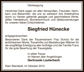 Traueranzeige von Siegfried Hünecke von Uelzen