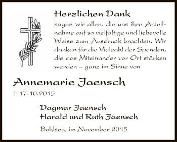 Traueranzeige von Annemarie Jaensch von Uelzen