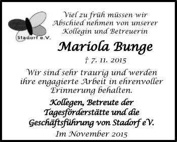 Traueranzeige von Mariola Bunge von Uelzen