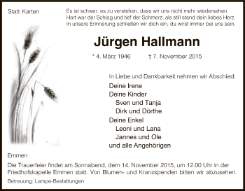 Traueranzeige von Jürgen Hallmann von Uelzen