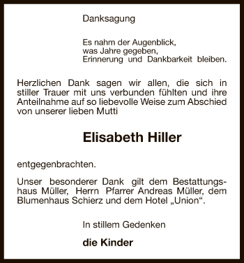 Traueranzeige von Elisabeth Hiller von Uelzen