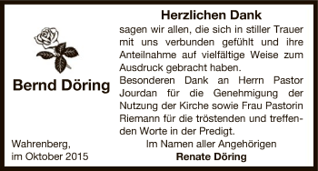 Traueranzeige von Bernd Döring von Uelzen