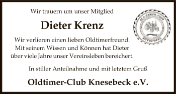 Traueranzeige von Dieter Krenz von Uelzen