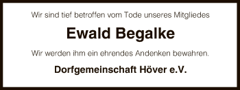 Traueranzeige von Ewald Begalke von Uelzen