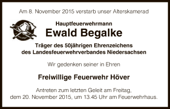 Traueranzeige von Ewald Begalke von Uelzen