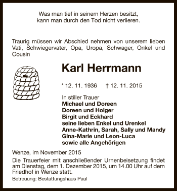 Traueranzeige von Karl Herrmann von Uelzen