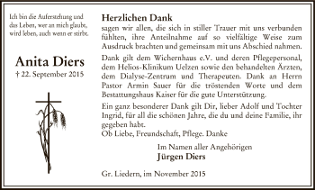 Traueranzeige von Anita Diers von Uelzen