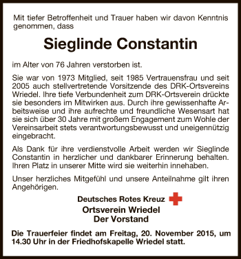 Traueranzeige von Sieglinde Constantin von Uelzen