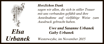 Traueranzeige von Elsa Urbanek von Uelzen