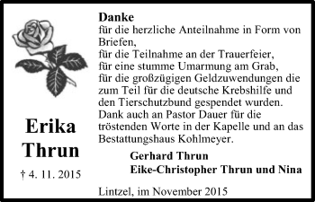 Traueranzeige von Erika Thrun von Uelzen