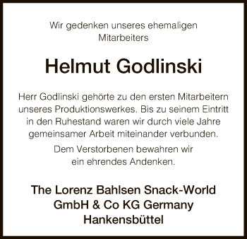 Traueranzeige von Helmut Godlinski von Uelzen