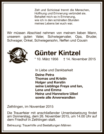 Traueranzeige von Günter Kintzel von Uelzen