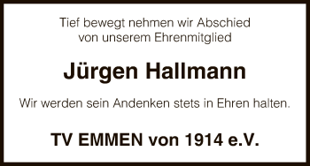 Traueranzeige von Jürgen Hallmann von Uelzen