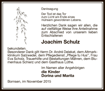 Traueranzeige von Joachim Schulz von Uelzen