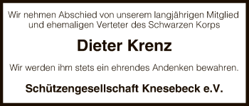 Traueranzeige von Dieter Krenz von Uelzen