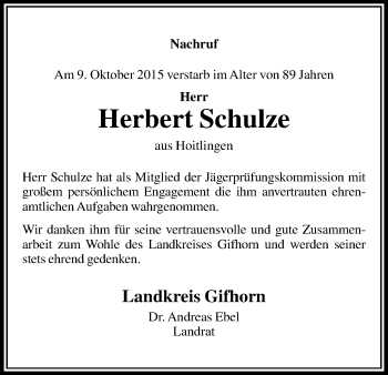 Traueranzeige von Herbert Schulze von Uelzen