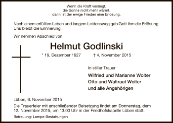 Traueranzeige von Helmut Godlinski von Uelzen