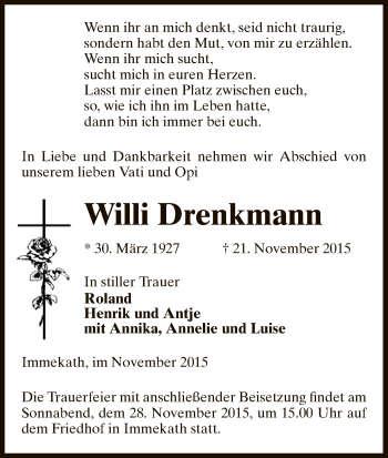 Traueranzeige von Willi Drenkmann von Uelzen