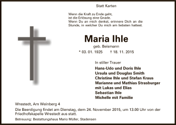 Traueranzeige von Maria Ihle von Uelzen