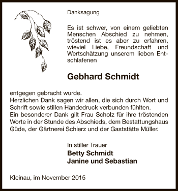 Traueranzeige von Gebhard Schmidt von Uelzen