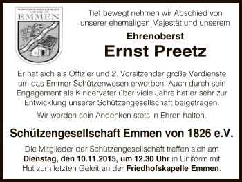 Traueranzeige von Ernst Preetz von Uelzen