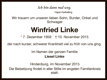 Traueranzeige von Winfried Linke von Uelzen