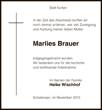 Traueranzeige von Marlies Brauer von Uelzen