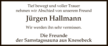 Traueranzeige von Jürgen Hallmann von Uelzen