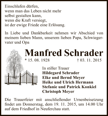 Traueranzeige von Manfred Schrader von Uelzen