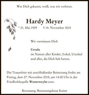 Traueranzeige von Hardy Meyer von Uelzen