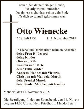 Traueranzeige von Otto Wienecke von Uelzen