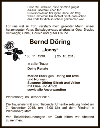Traueranzeige von Bernd Döring von Uelzen