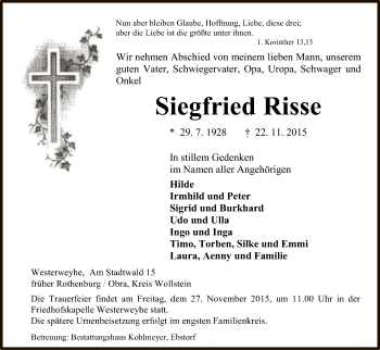 Traueranzeige von Siegfried Risse von Uelzen