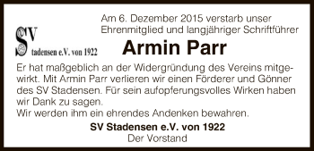 Traueranzeige von Armin Parr von Uelzen