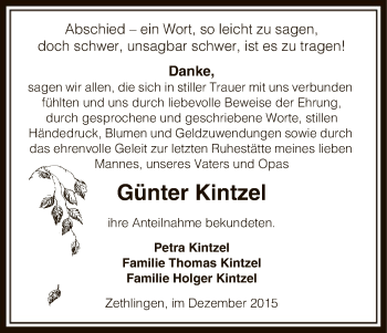 Traueranzeige von Günter Kintzel von Uelzen