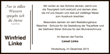 Traueranzeige von Winfried Linke von Uelzen