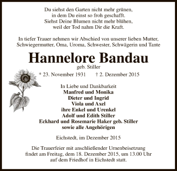 Traueranzeige von Hannelore Bandau von Uelzen