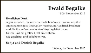 Traueranzeige von Ewald Begalke von Uelzen