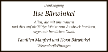 Traueranzeige von Ilse Bärwinkel von Uelzen