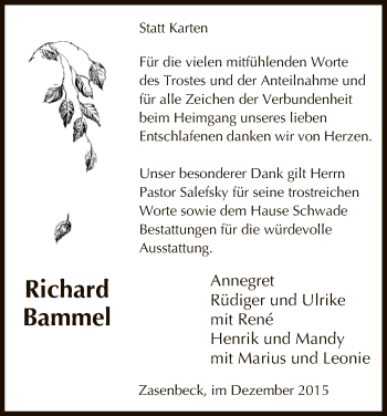 Traueranzeige von Richard Bammel von Uelzen