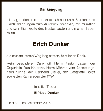 Traueranzeige von Erich Dunker von Uelzen