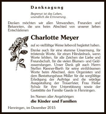 Traueranzeige von Charlotte Meyer von Uelzen