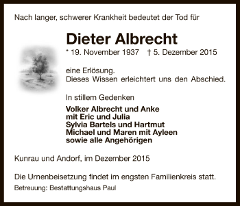 Traueranzeige von Dieter Albrecht von Uelzen