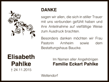 Traueranzeige von Elisabeth Pahlke von Uelzen