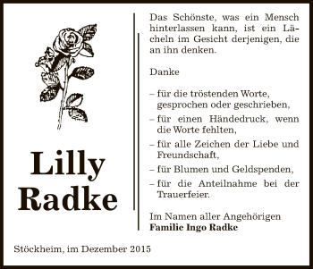 Traueranzeige von Lilly Radke von Uelzen