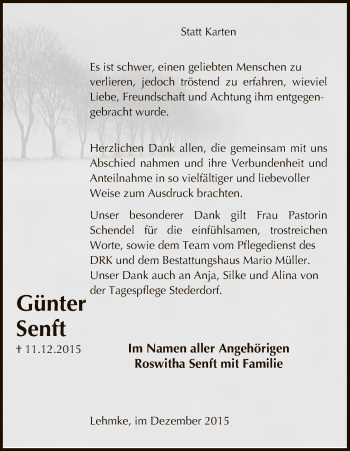 Traueranzeige von Günter Senft von Uelzen