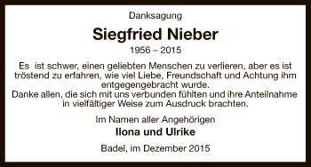 Traueranzeige von Siegfried Nieber von Uelzen