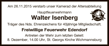 Traueranzeige von Walter Isenberg von Uelzen